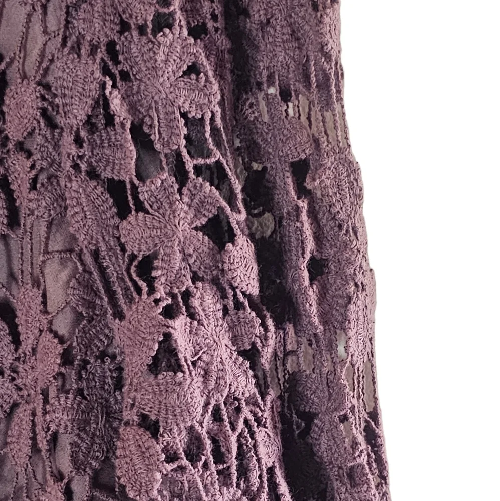 Hazel women's brown long-sleeved crochet overlay designed top size M